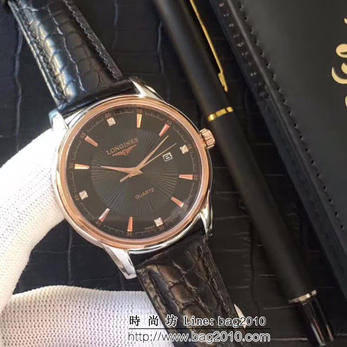 LONGINES浪琴 精鋼表殼 真皮錶帶 休閒商務男士腕表  WSS1572